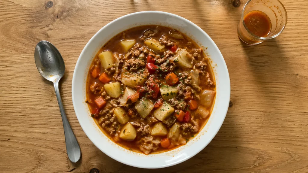 Herzhafte Kohlsuppe mit Hackfleisch